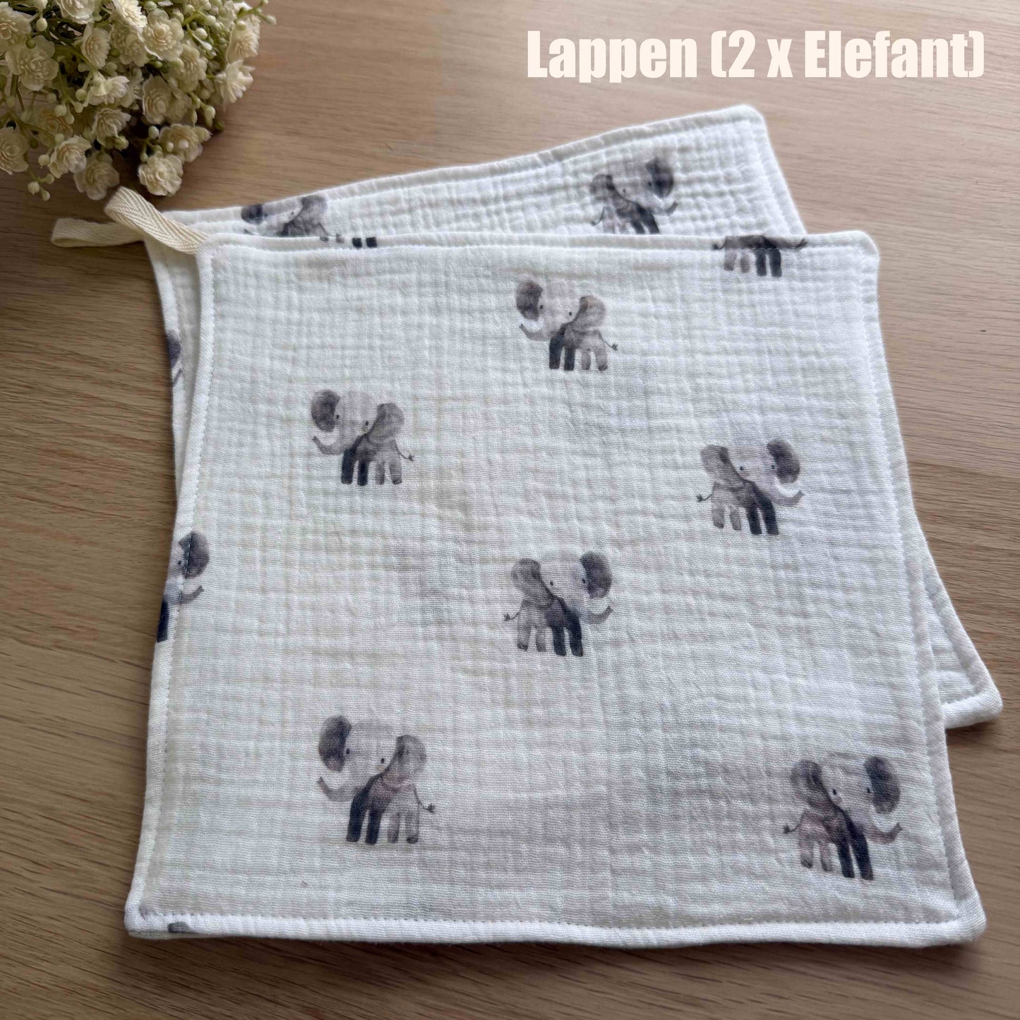 Musselin Waschlappen 2er Set "Elefant und Teddy"
