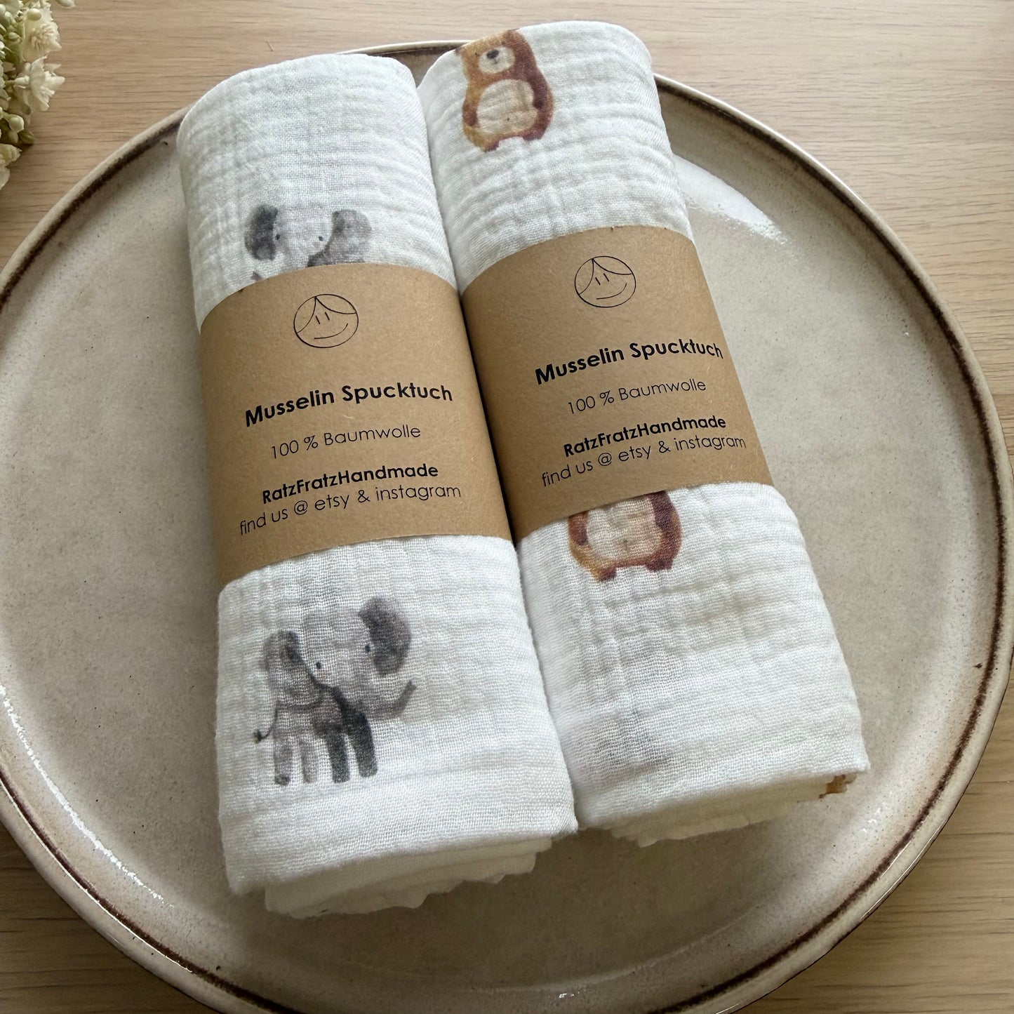 Musselin Spucktücher "Elefant und Teddy"